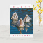 3人のペリカンが誕生日カードを閉める カード (黄色い花)