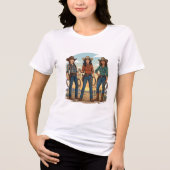3人のラッソを持つ西部劇のカウガール トライブレンドTシャツ (正面)