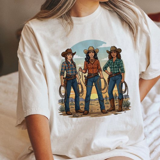 3人のラッソを持つ西部劇のカウガール トライブレンドTシャツ