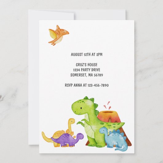 3人のレックスキッズ恐竜3回目の誕生日パーティー 招待状 (裏面)