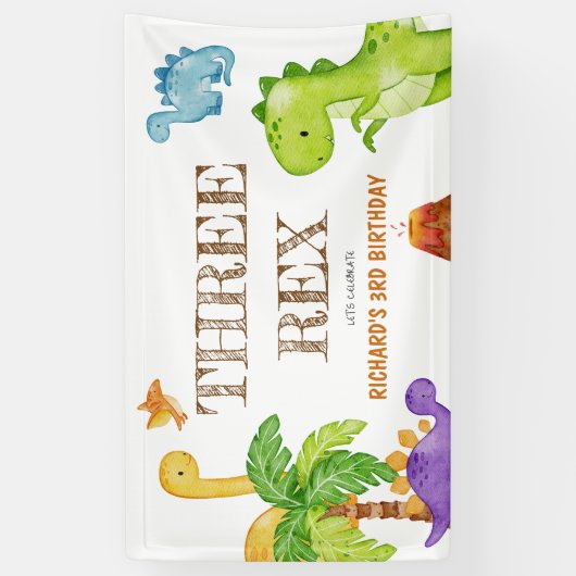3人のレックスキッズ恐竜3回目の誕生日パーティー 横断幕 (縦)
