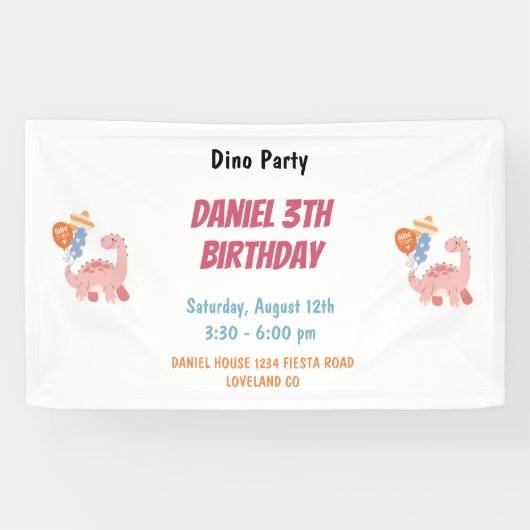 3人のレックスキッズ恐竜3回目の誕生日パーティー 横断幕 (横)