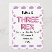 3人のレックス女の子の恐竜の誕生日パーティーの招待 招待状 (正面/裏面)