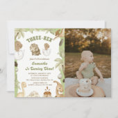 3人のレックス恐竜の男の子3番目の誕生日パーティー写真 招待状 (正面)