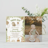 3人のレックス恐竜の男の子3番目の誕生日パーティー写真 招待状 (スタンド正面)