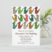 3人のレックス誕生日の招待カラフル白 招待状 (スタンド正面)