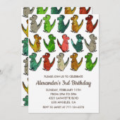 3人のレックス誕生日の招待カラフル白 招待状 (正面/裏面)