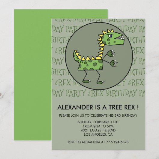 3人のレックス誕生日の招待状の恐竜3番目の男の子 招待状 (正面/裏面)