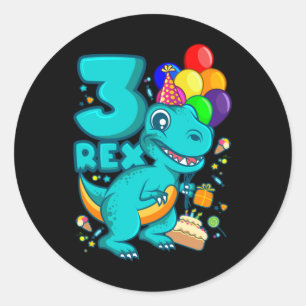 3人のレックス3歳3歳の誕生日ボーイディノ ラウンドシール