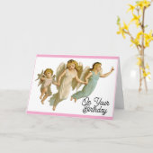 3人のヴィンテージエンジェル誕生日グリーティングカード カード (黄色い花)