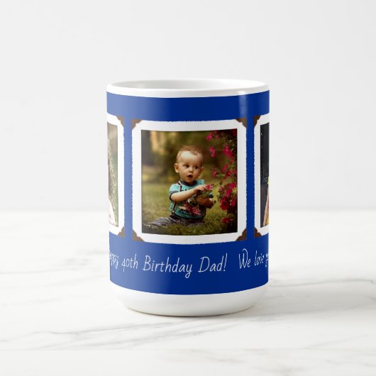 3人の写真テンプレートの濃紺のパパ コーヒーマグカップ (中央)