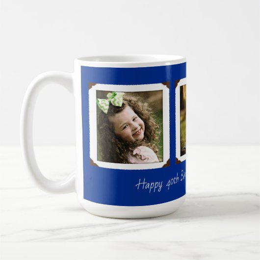 3人の写真テンプレートの濃紺のパパ コーヒーマグカップ (左)