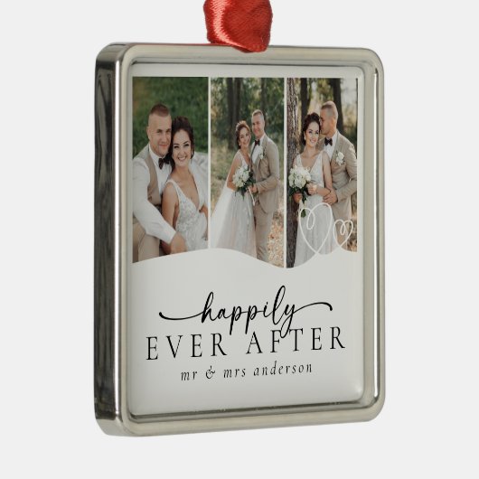 3人の写真ハートがめでたく後に メタルオーナメント (右)