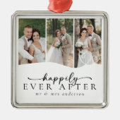 3人の写真ハートがめでたく後に メタルオーナメント (正面)