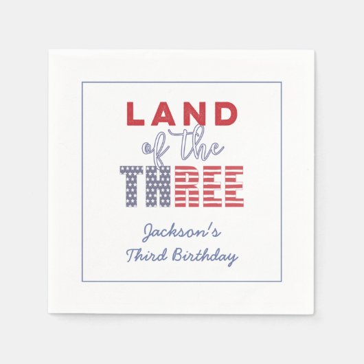 3人の土地だ!全米3歳の誕生日パーティー スタンダードカクテルナプキン (正面)