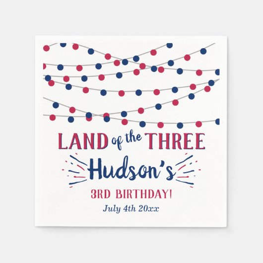 3人の土地だ!7月3日の4日パーティー スタンダードカクテルナプキン (正面)