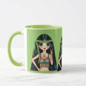 3人の大きい目のヒッピーの女の子の点滅のピースサイン マグカップ (左)