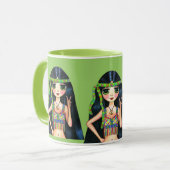 3人の大きい目のヒッピーの女の子の点滅のピースサイン マグカップ (正面左)