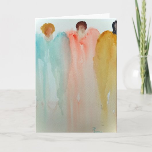 3人の天使、人物、または女性の水彩画 カード (正面)
