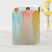 3人の天使、人物、または女性の水彩画 カード (黄色い花)