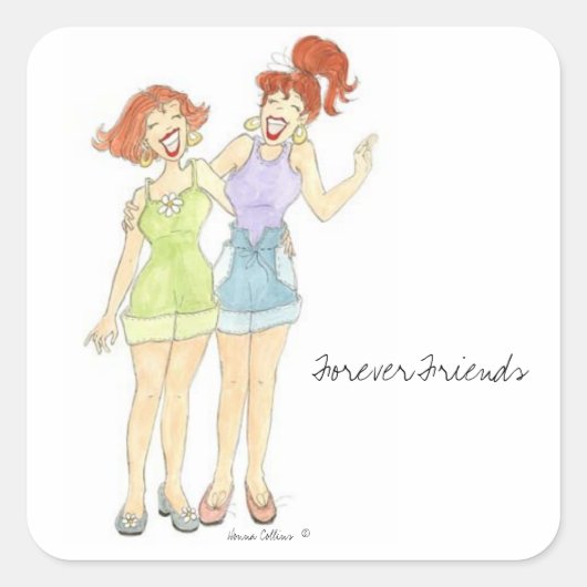 3人の女の子の友人の永遠のステッカー スクエアシール (正面)