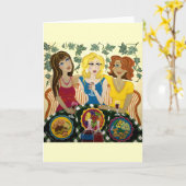 3人の女の子の祝カスタマイズ可能なアートカード カード (黄色い花)