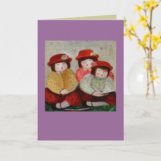 3人の女の子カード カード (黄色い花)