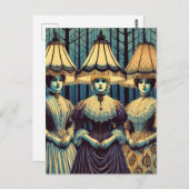 3人の女性とランシェード帽子レトロ ポストカード (正面/裏面)