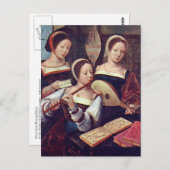 3人の女遊の子の音楽はがき ポストカード (正面/裏面)