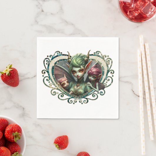 3人の妖精、魔法ハートの仲間。 スタンダードカクテルナプキン (インサイチュ)