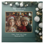 3人の子供たち家族の写真クリスマス タイル (正面)