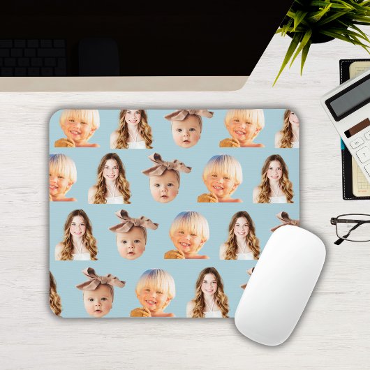 3人の子供のソフトブルーの母の写真パーソナライズされた マウスパッド
