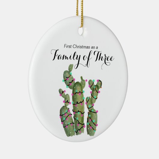 3人の家族としてのサボテンのクリスマス セラミックオーナメント (右)