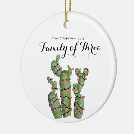 3人の家族としてのサボテンのクリスマス セラミックオーナメント (左)