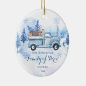 3人の家族としての冬の動物の雪のクリスマス セラミックオーナメント (右)