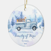 3人の家族としての冬の動物の雪のクリスマス セラミックオーナメント (左)