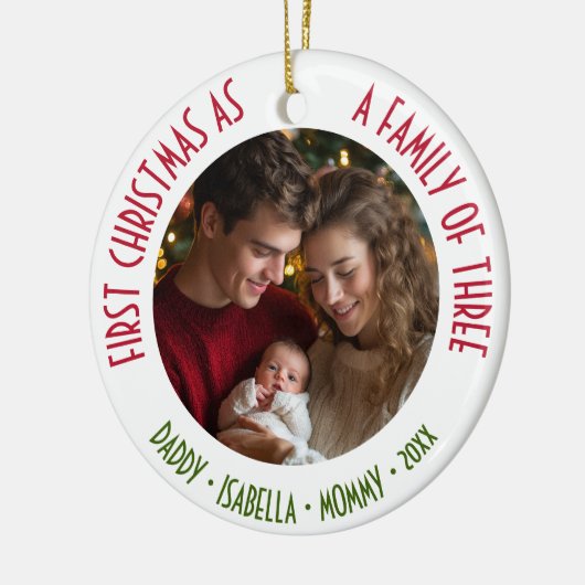 3人の家族としての最初のカスタム文字写真 セラミックオーナメント (左)