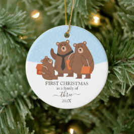 3人の家族として初めてのクリスマスを負う セラミックオーナメント