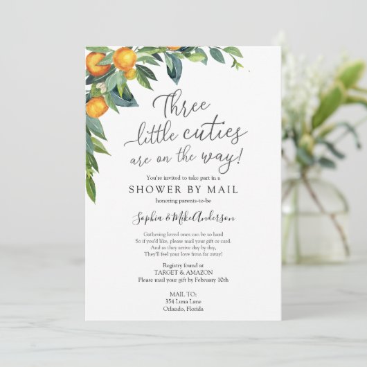 3人の小さなかわいこちゃんの赤ちゃんシャワー（郵便） 招待状 (スタンド正面)