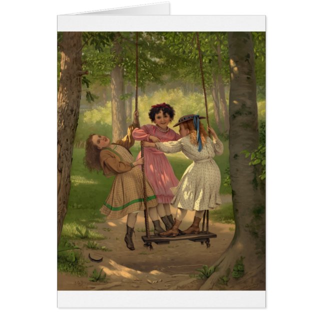 3人の小さな女の子がスイ遊ングの古ファッションドい (正面)