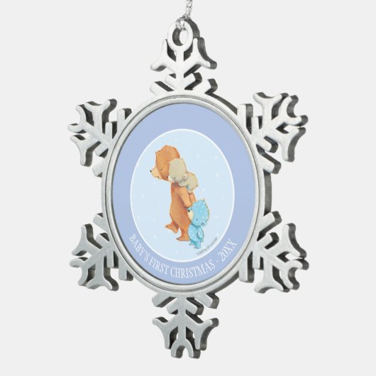 3人の愛らしいくまの友人 スノーフレークピューターオーナメント (右)