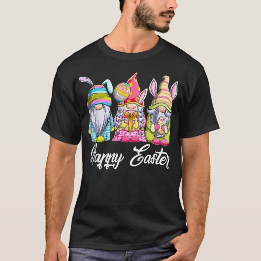 3人の格言がイースターエッグを持つかわいいバニーハッピーE Tシャツ (正面)