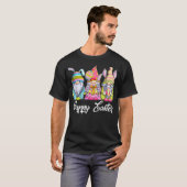 3人の格言がイースターエッグを持つかわいいバニーハッピーE Tシャツ (正面フル)