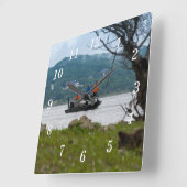 3人の漁師のテーブルロックウォールクロック スクエア壁時計 (傾斜)