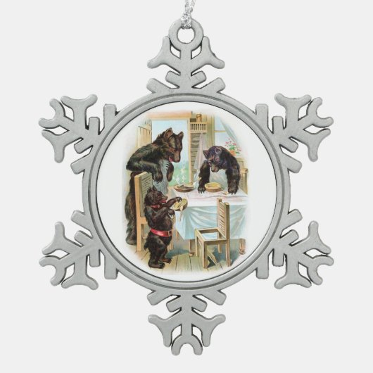 3人の熊 スノーフレークピューターオーナメント (正面)