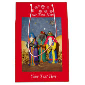 3人の王がクリスマスのベビーに贈り物を運ぶ ミディアムペーパーバッグ (正面)