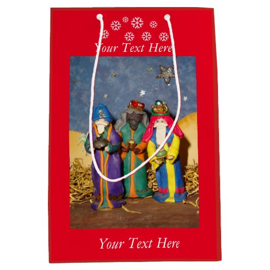 3人の王がクリスマスのベビーに贈り物を運ぶ ミディアムペーパーバッグ (正面)