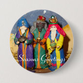 3人の王がベビーイエスのクリスマスに贈り物を持つ 缶バッジ (正面)