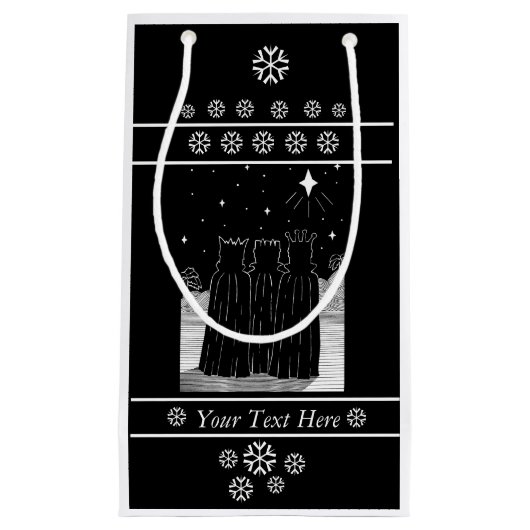3人の王の星の白黒クリスマスのデザイン スモールペーパーバッグ (正面)