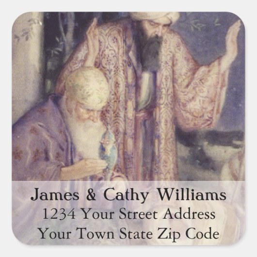 3人の王様が冠を戴くクリスマス住所 シール (正面)